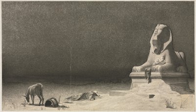 Lepo lennossa Egyptiin recto, Sfinksin luonnos [] verso, n. 1879-80. tekijältä Luc Olivier Merson