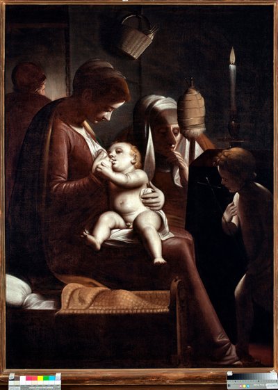 Neitsyt ja lapsi Pyhän Johannes Kastajan kanssa tai "Neitsyt kynttilä" tai "Pyhä perhe Pyhän Annan ja Pyhän Johannes Kastajan kanssa"" (Neitsyt kynttilän kanssa) Luca Cambiason (1527-1585) maalaus tekijältä Luca Cambiaso