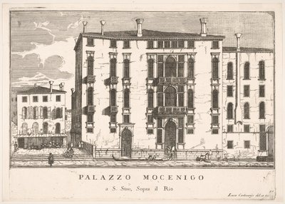 Levy 91: Näkymä Mocenigon palatsiin Campo San Staessa, Venetsiassa, 1703, rakennuksesta..., 1703. tekijältä Luca Carlevarijs