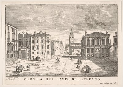 Levy 95: Näkymä Campo Santo Stefanolle, Loredanin palatsille ja Morosinin palatsille, Venetsia..., 1703. tekijältä Luca Carlevarijs