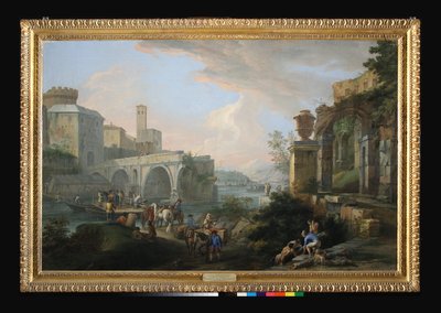 Capriccio Ponte Rotton kanssa, n. 1714 (öljy kankaalle) tekijältä Luca Carlevaris