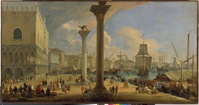 Molo ja herttuan palatsi (Venetsia, Italia) - Luca Carlevarisin (1663-1730) maalaus, öljy kankaalle, noin 1710, 64x121 cm - Molo ja herttuapalatsi, öljy kankaalle Luca Carlevaris - Valtion Eremitaaši, St. - Pietari tekijältä Luca Carlevaris