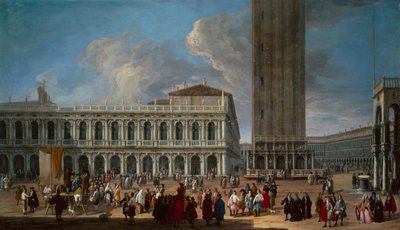 Piazzetta ja Piazza San Marco, Venetsia (öljy kankaalle) tekijältä Luca Carlevaris