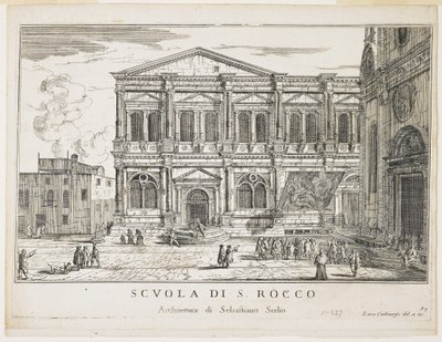 Näkymä St. Roccon veljeskuntaan, laatta Venetsian rakennuksista ja näkymistä, 1703, 1750-53 tekijältä Luca Carlevaris