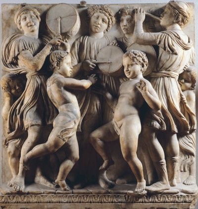 Lapset ja kerubit tanssivat, laulavat ja leikkivät, Cantorian yksityiskohta (kuorogalleria) tekijältä Luca Della Robbia