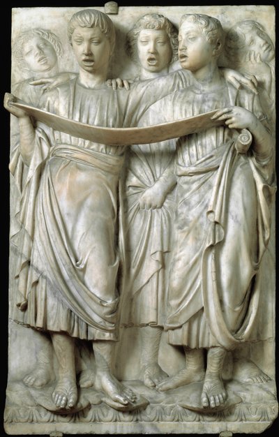 La cantoria eli lapset laulavat kuorossa - marmorireliefi, Luca della Robbia (n.1400-1482), Quattrocento -museo tekijältä Luca Della Robbia