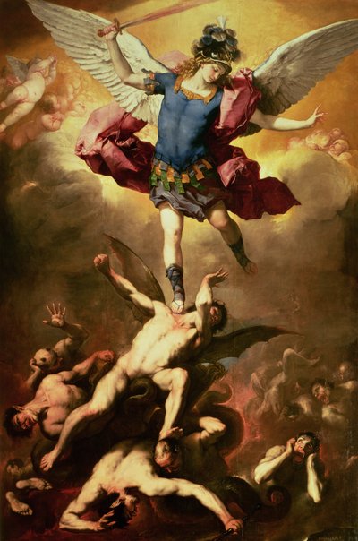 Arkkienkeli Mikael kukistaa kapinallisen enkelin, n. 1660-65 tekijältä Luca Giordano