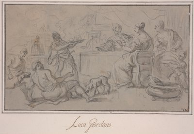 Rikasten juhla (grafiitin ja musteen pesu paperille) tekijältä Luca Giordano