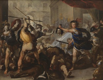 Perseus muutti Phineaksen ja hänen seuraajansa Stoneksi, 1680-luvun alku tekijältä Luca Giordano