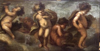 Putti disporting (paperi kankaalle) (oikeanpuoleinen yksityiskohta) (ks. myös 67087-90) tekijältä Luca Giordano