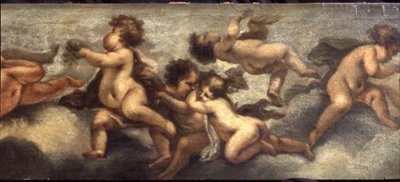Putti disporting (paperi kankaalle) (oikea yksityiskohta) (katso myös 67091-93) tekijältä Luca Giordano