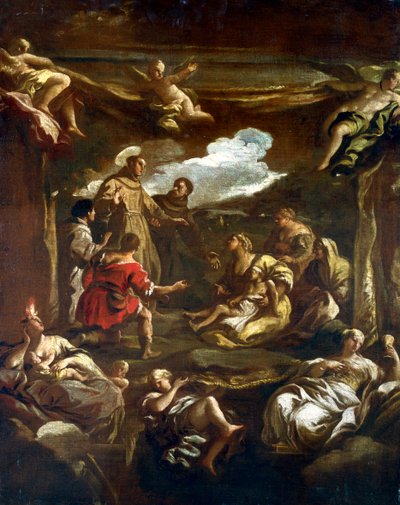 "Pyhä Anthony Padovalainen parantaa nuoren miehen", c1654-1705 tekijältä Luca Giordano