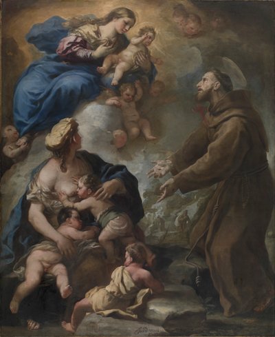 Neitsyt ja lapsi ilmestyvät Pyhälle Franciscus Assisilaiselle, 1680-luku. tekijältä Luca Giordano