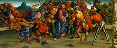 Kristuksen vangitseminen, yksityiskohta Luca Signorellin (1441-50 - 1523) teoksesta Valitus kuolleesta Kristuksesta, tempera puulle, 270x240 cm tekijältä Luca Signorelli