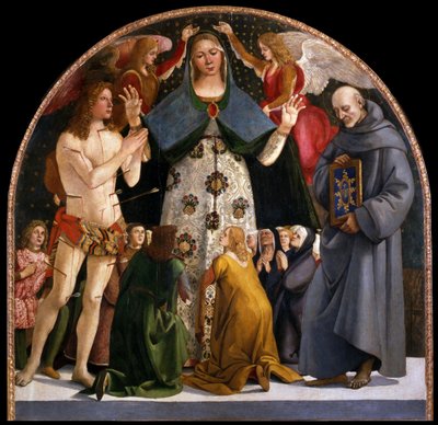 Armon Madonna ja pyhät Sebastian ja Bernardino da Siena, n. 1490 tekijältä Luca Signorelli