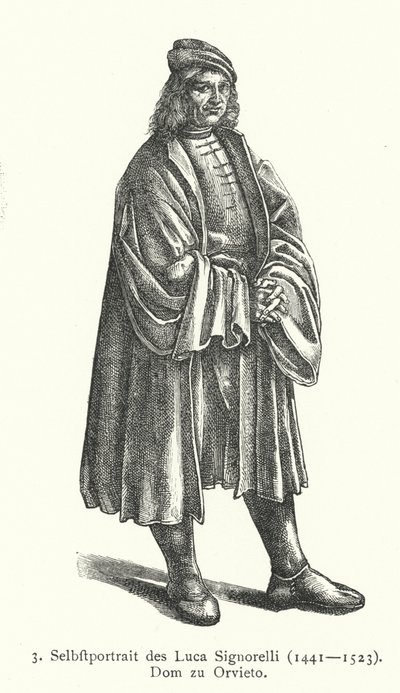 Italian renessanssitaiteilijan Luca Signorellin omakuva (kaiverrus) tekijältä Luca Signorelli