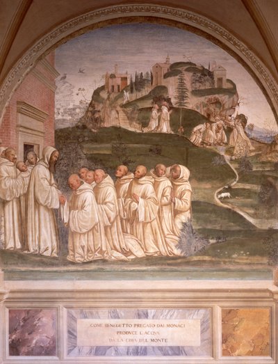 Luca Signorellin (n. 1445-1523) tarinoita Pyhästä Benedictuksesta, fresko. Pyhän Benedictin luostari, Monte Oliveto Maggioren luostari. tekijältä Luca Signorelli