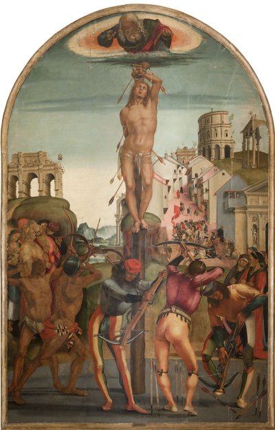 Pyhän Sebastianin marttyyrikuolema, noin 1498. tekijältä Luca Signorelli
