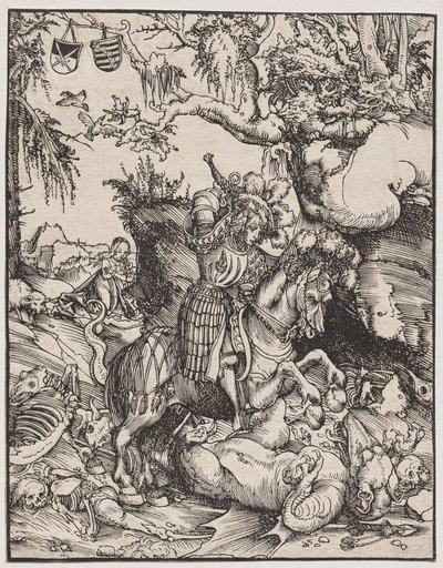 Pyhä Yrjö surmaamassa lohikäärmettä tekijältä Lucas Cranach