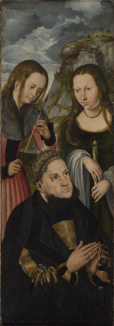 Saksin vaaliruhtinas Frederic Viisas (1463-1525) sekä pyhät Ursula (vas.) ja Genevieve (oikealla) tekijältä Lucas Cranach d.Æ.