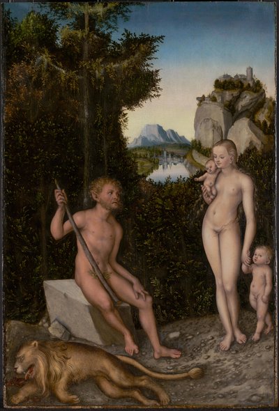 Fauni ja hänen perheensä sekä tapettu leijona tekijältä Lucas Cranach the Elder