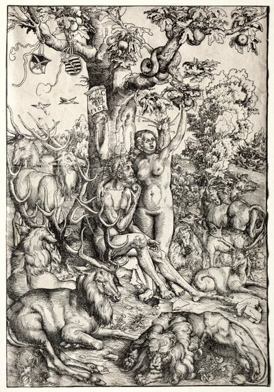 Aadam ja Eeva paratiisissa, 1509. tekijältä Lucas Cranach the Elder