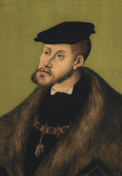 Saksa: Bildnis Kaiser Karls V. Keisari Kaarle V:n muotokuva. tekijältä Lucas Cranach the Elder