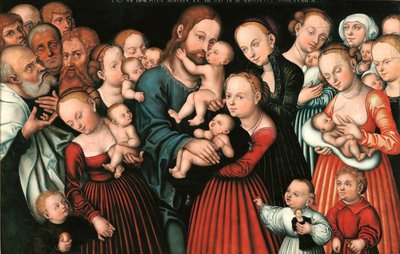 Saksa: Christus segnet die Kinder Kristus siunaa lapset. tekijältä Lucas Cranach the Elder