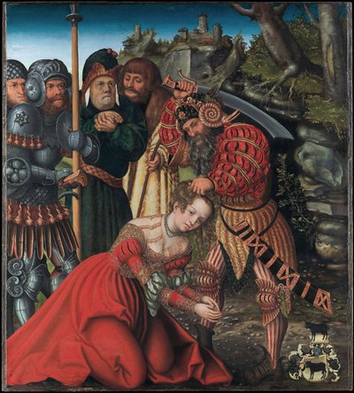Saksa: Das Martyrium der Heiligen Barbara Pyhän Barbaran marttyyrikuolema. tekijältä Lucas Cranach the Elder