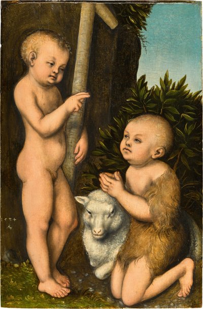 Saksa: Der Christusknabe und der ihn adoring Johannesknabe / Kristus ja Johannes Kastaja poikina Pyhän Johannes Kastajan palvoma nuori Kristus. tekijältä Lucas Cranach the Elder