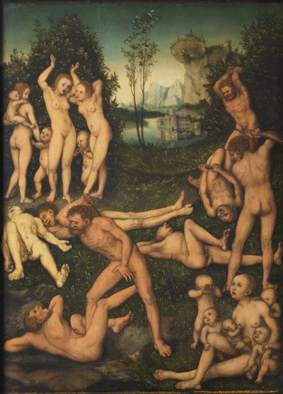 Saksan kieli: Kampf nackter Männer und ihre klagenden Frauen Mustasukkaisuuden hedelmät (Hopeakauden loppu) tekijältä Lucas Cranach the Elder