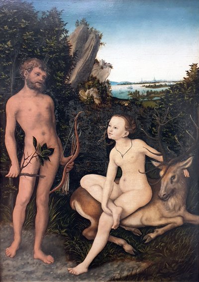 Saksa: Landschaft mit Apoll und Diana Apollo ja Diana metsäisessä maisemassa. tekijältä Lucas Cranach the Elder