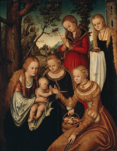 Saksa: Maria mit dem Jesusknaben und den Heiligen Katharina, Dorothea, Margaretha und Barbara (Sogenannte 