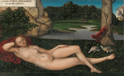 Saksan kieli:  Quellnymphe Nymfi suihkulähteellä tekijältä Lucas Cranach the Elder