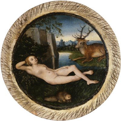 Saksa: Lepäävä kevätnymfi Makaa nymfi tekijältä Lucas Cranach the Elder
