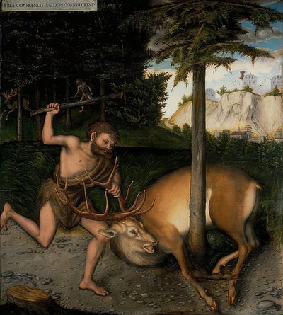 Hercules ja Kerynite Doe. Herkuleen teot -sarjasta. Vuoden 1537 jälkeen tekijältä Lucas Cranach the Elder