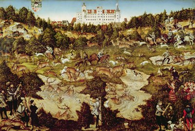 Metsästys keisari Kaarle V:n kunniaksi lähellä Hartenfelsin linnaa, Torgau, 1544 (katso myös 498131, 72409 ja 498129) tekijältä Lucas Cranach the Elder