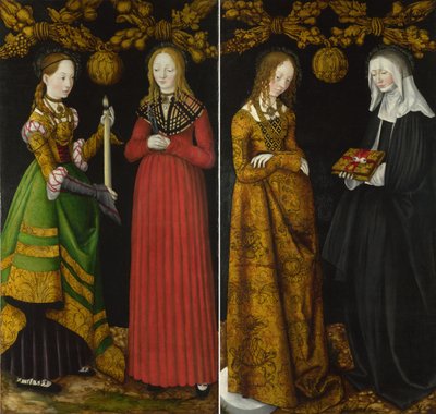 Pyhät Genevieve ja Apollonia sekä pyhät Christina ja Ottilia. tekijältä Lucas Cranach the Elder