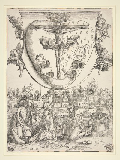 Neitsyt, Pyhä Johannes, Saint Lawrence ja Saint Roch pyhän sydämen käsivarsilla tekijältä Lucas Cranach the Elder