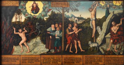 Saksa: Lain ja armon allegoria Laki ja armo Laki ja armo tekijältä Lucas Cranach the Elder and workshop