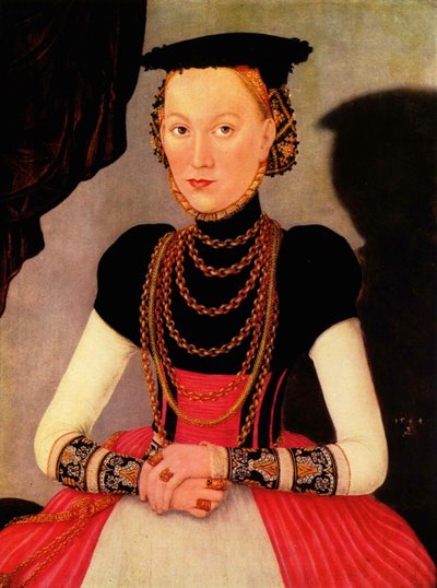 Saksa: Weibliches Bildnis / Bildnis einer Frau (eine geborene Hoffmann aus Leipzig) Naisen muotokuva / Portrait of a Woman (a Hoffmann by birth from Leipzig) tekijältä Lucas Cranach the Younger