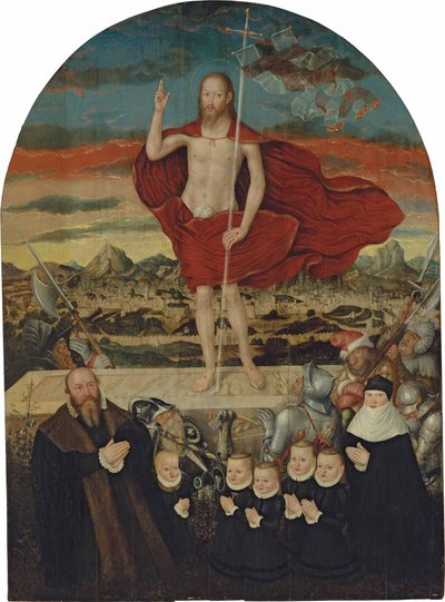 Ylösnoussut Kristus luovuttajaperheen kanssa tekijältä Lucas Cranach the Younger