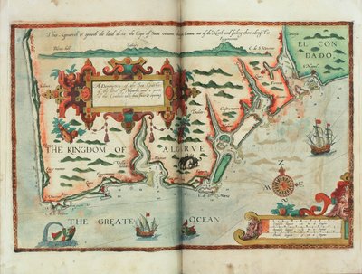 Kuvaus merenrannikosta, Algarben maasta ja osasta Condadoa sekä niiden leikkauksista ja avauksista, noin 1588 (piirustus). tekijältä Lucas Janszoon Waghenaer