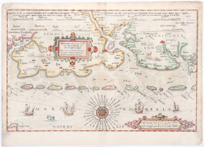 Waghenaerin Itä-Frieslandin kartta vuodelta 1584 tekijältä Lucas Janszoon Waghenaer