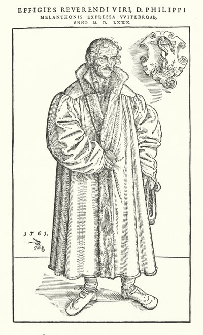 Philipp Melanchthon, saksalainen protestanttinen uudistaja (kaiverrus). tekijältä Lucas The Younger (after) Cranach