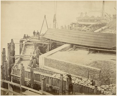 Laajennetun Limehouse Basinin rakentaminen, Lontoo, toukokuu 1869 tekijältä Lucas and Tuck