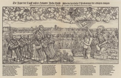 Frederick III, Saksin vaaliruhtinas ja Martti Luther todistamassa Kristuksen kastetta (kaiverrus;) tekijältä Lucas the Elder (after) Cranach