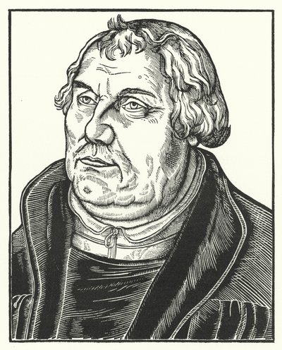 Saksalaisen protestanttisen uskonpuhdistajan Martin Lutherin muotokuva myöhemmässä elämässä (kaiverrus) tekijältä Lucas the Elder (after) Cranach