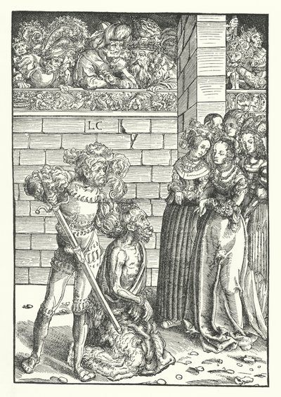 Pyhän Johannes Kastajan pään mestaus (kaiverrus) tekijältä Lucas the Elder (after) Cranach