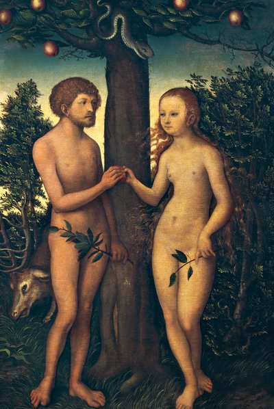 Lucas Cranach Vanhin (1472-1553) Adam ja Eeva tekijältä Lucas the Elder Cranach